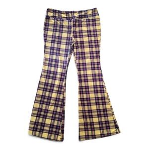 NoBo Yellow Plaid Flare Leggings Pants High Rise Women 3XL 90s Grunge Retro Punk